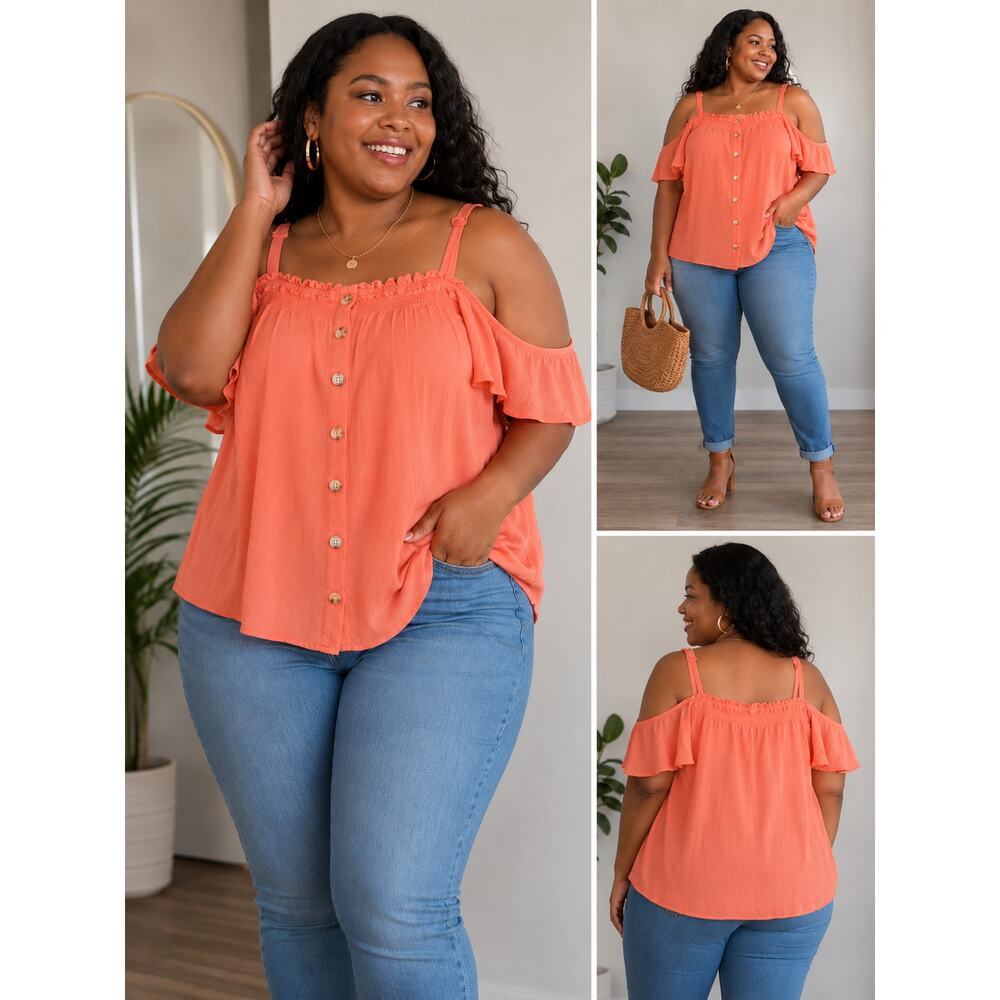 Torrid Coral Cold Shoulder Button Front Top Size 2 Plus
